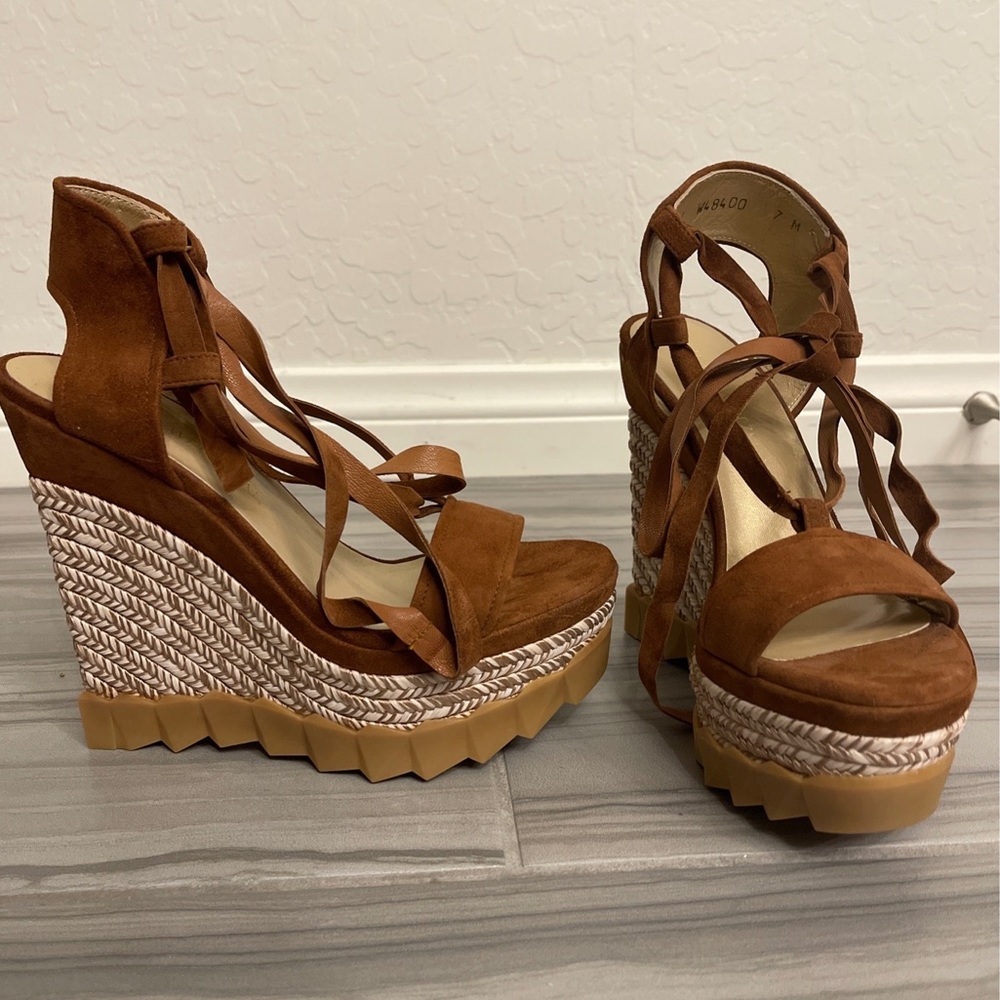 Stuart Weitzman Brown Suede Wedge Sandals